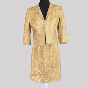 Vintage MCM Royal Lynne Gold Yellow Brocade Silk Skirt Suit 8
